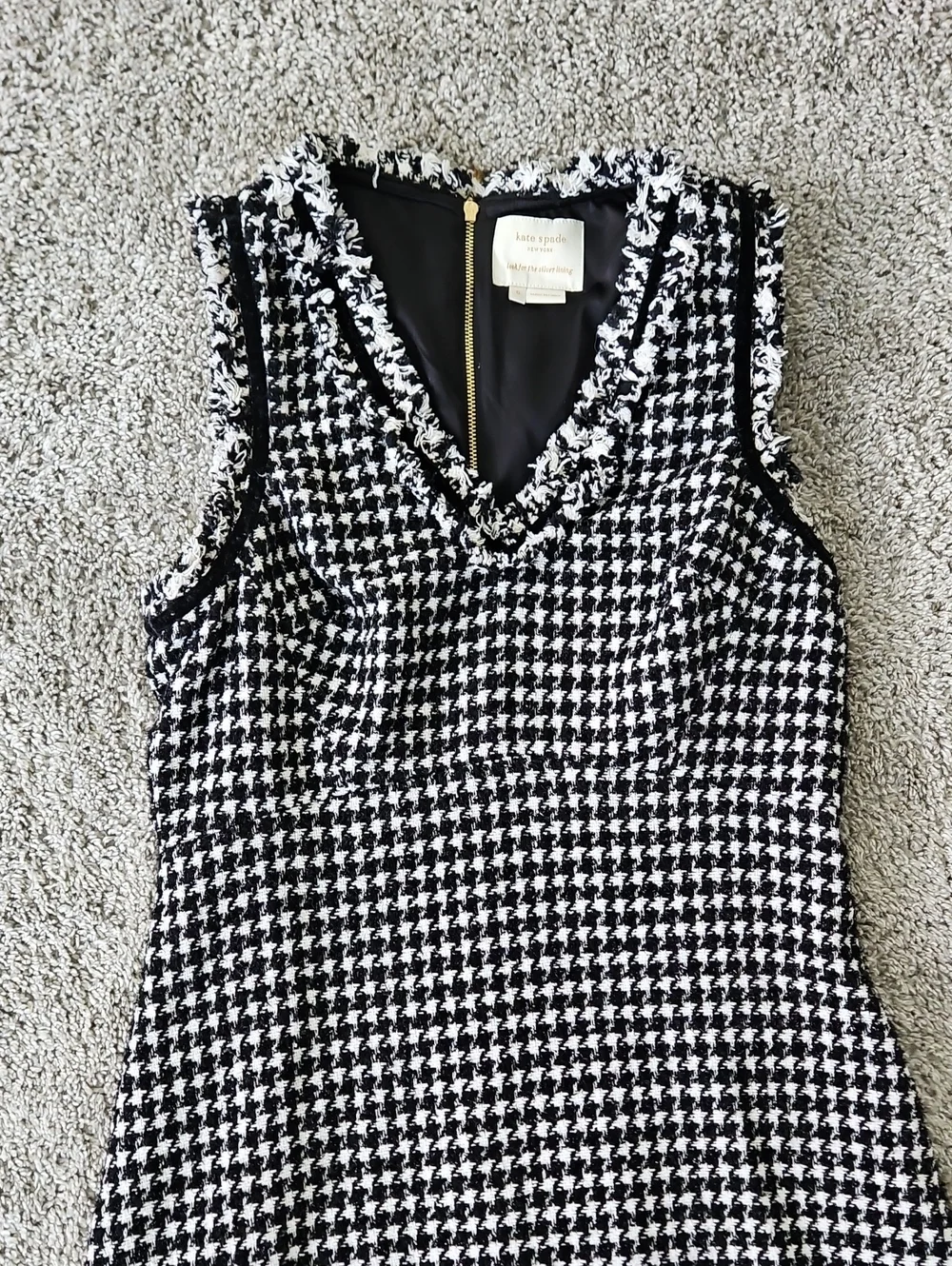 Kate Spade Mini Tweed Black and White Houndstooth V-Neck Dress 6 A Line Preppy